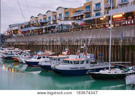 . The Brighton Marina a great leisure spot with restaurants boats moored in the docs and new luxury apartments.
