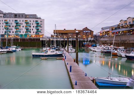 . The Brighton Marina a great leisure spot with restaurants boats moored in the docs and new luxury apartments.