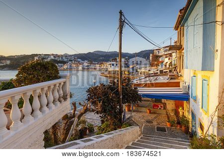 KOKKARI, GREECE - MARCH 24, 2017: Kokkari village on Samos island, Greece on March 24, 2017.