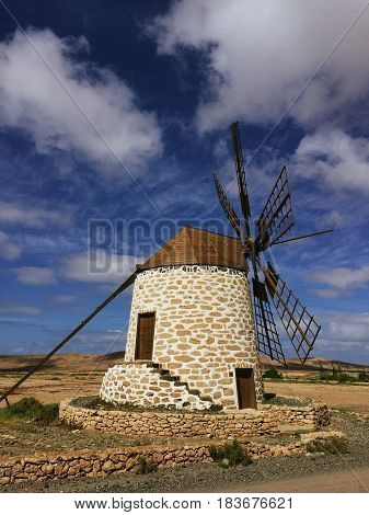 Tefia windmill Fuerteventura at Canary Islands of Spain.