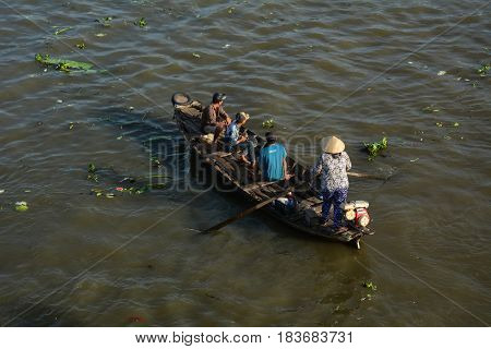 Wooden Boats On Mekong River In Southern Vietnam