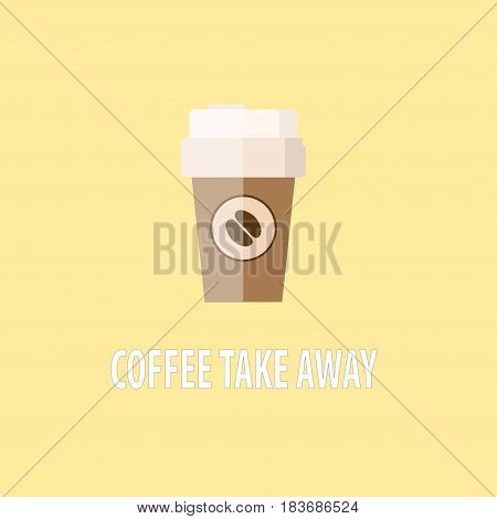 Disposable coffee cup icon with coffee beans logo, Vector illustration flat design with long shadow.