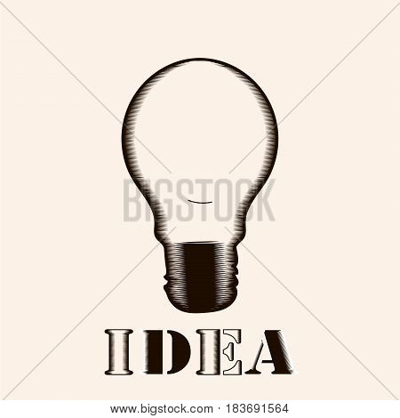 Vector light bulb icon with concept of idea. Doodle hand drawn sign. Illustration for print