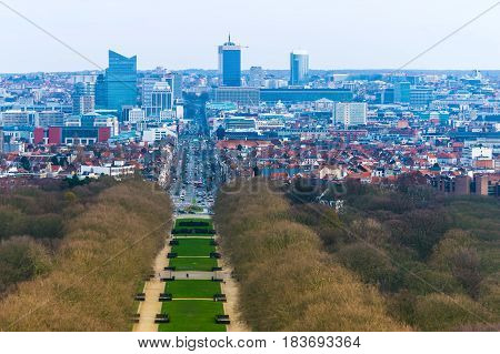 Brussels (Bruxelles) - February 2016, Belgium: Aerial panorama of Brussels city center, view on downtown