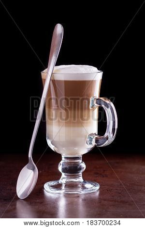 Coffee Latte Macchiato On A Black Background
