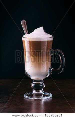 Coffee Latte Macchiato On A Black Background