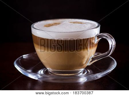 Coffee Latte Macchiato On A Black Background