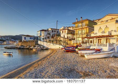 Harbour of Kokkari village on Samos island, Greece.