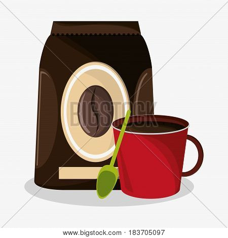 set packaking of coffee and porcelain mug vector illustration