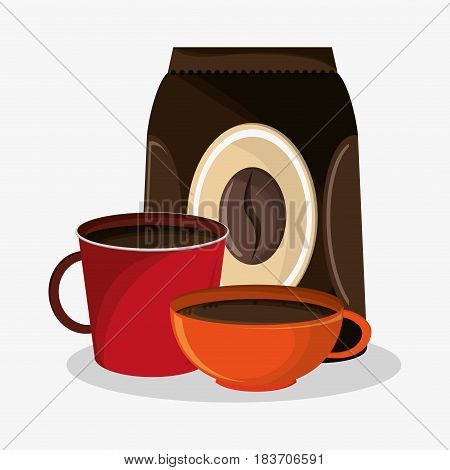 set porcelain mugs and packaking of coffee vector illustration
