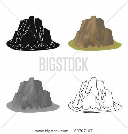 High steep mountain with grass the dark colors with sharp spikes.Different mountains single icon in cartoon style vector symbol stock web illustration.