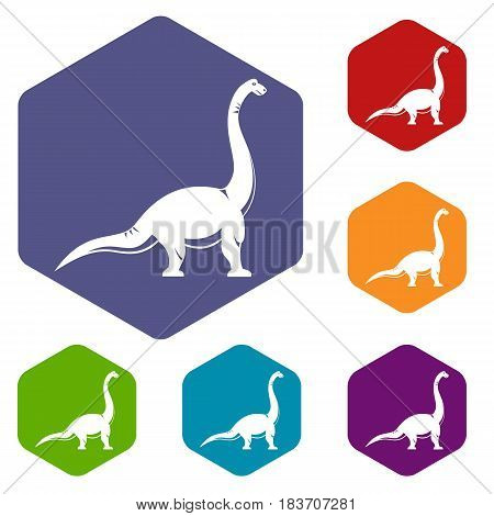 Brachiosaurus dinosaur icons set hexagon isolated vector illustration
