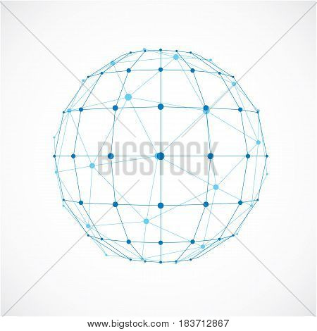 3D Vector Digital Wireframe Spherical Object Made Using Facets. Geometric Polygonal Blue Ball Create