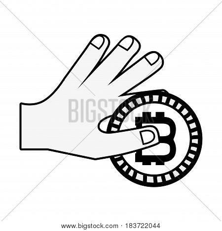 line bitcoin coin corrency in the hand, vector illustration design