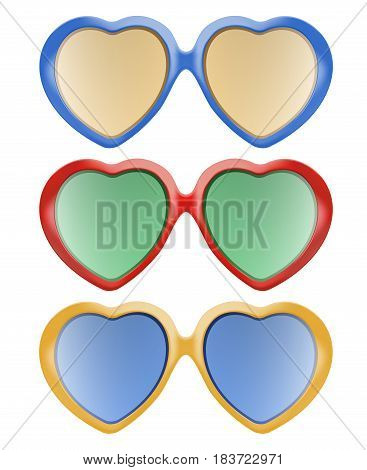 Realistic vector mulricolor illustration of sun protection sunglasses with vivid multicolored abstract gradient mesh on light background