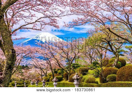 Gotemba City, Japan at Peace Park with Mt. Fuji in spring season.