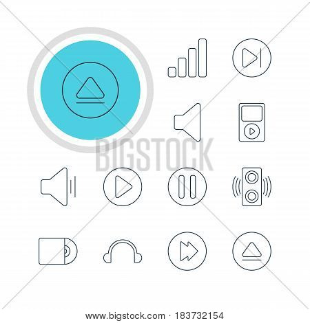 Vector Illustration Of 12 Melody Icons. Editable Pack Of Speaker, Rewind, Subsequent And Other Elements.