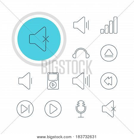 Vector Illustration Of 12 Melody Icons. Editable Pack Of Reversing, Acoustic, Rewind And Other Elements.