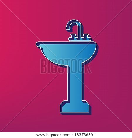 Bathroom sink sign. Vector. Blue 3d printed icon on magenta background.