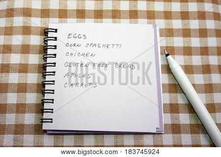 Shopping list with healthy gluten free grocery