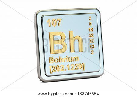 Bohrium Bh chemical element sign. 3D rendering isolated on white background