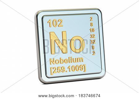 Nobelium No chemical element sign. 3D renderingisolated on white background