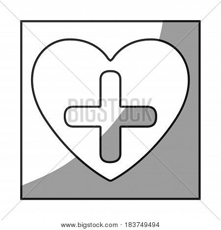 grayscale square frame shading with heart and cross vector illustration