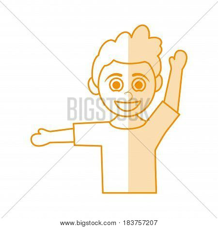 orange silhouette shading caricature half body boy with open arms up and curly hair vector illustration