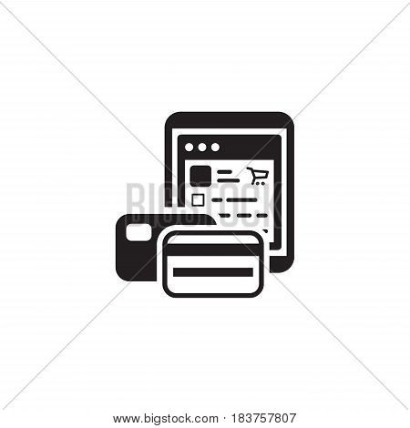 Pay As You Go Icon. Business and Finance. Isolated Illustration. Tablet with two credit cards. Tablet with store webpage.