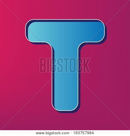 Letter T sign design template element. Vector. Blue 3d printed icon on magenta background.