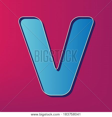 Letter V sign design template element. Vector. Blue 3d printed icon on magenta background.