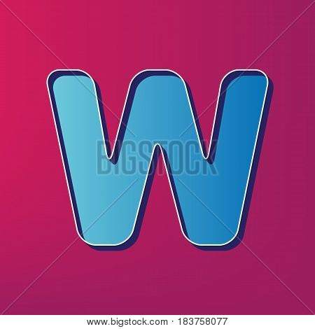 Letter W sign design template element. Vector. Blue 3d printed icon on magenta background.