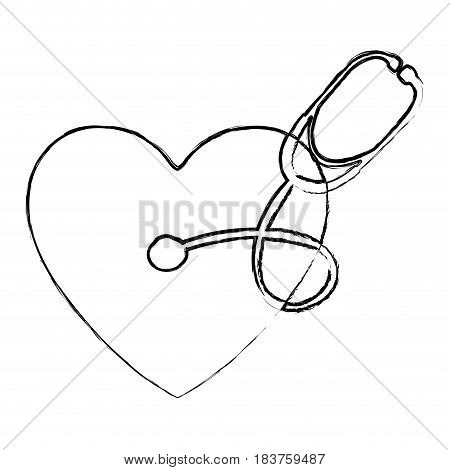 blurred silhouette of heart with stethoscope medical with auriculars vector illustration