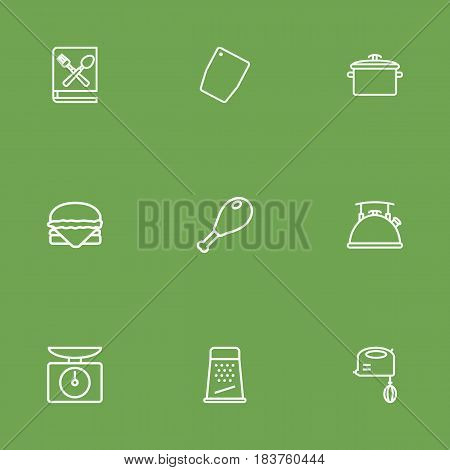 Set Of 9 Cooking Outline Icons Set.Collection Of Pan, Scales, Chopping Board And Other Elements.