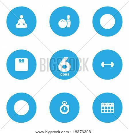 Set Of 6 Bodybuilding Icons Set.Collection Of Meditate, Kegling, Body Balance And Other Elements.