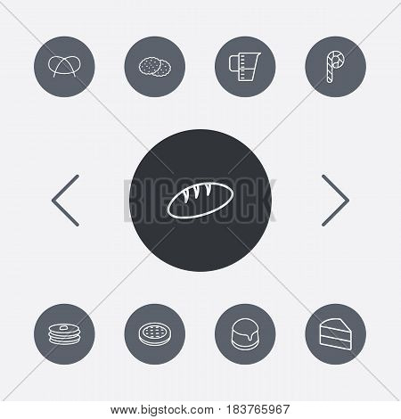 Set Of 9 Cook Outline Icons Set.Collection Of Bread, Measuring Cup, Cake And Other Elements.