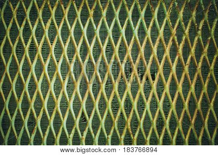 front heavy truck Radiator Industry Machine background rusty metal steel grill air water ventilation.
