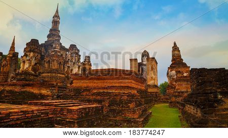 Sukhothai, Thailand - January 18 2017: Wat Mahathat Temple In The Precinct Of Sukhothai Historical P
