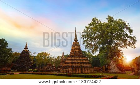 Sukhothai, Thailand - January 18 2017: Wat Mahathat Temple In The Precinct Of Sukhothai Historical P