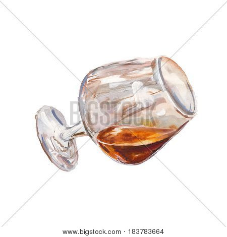 The cognac glass isolated on a white background a watercolor illustration in hand-drawn style.
