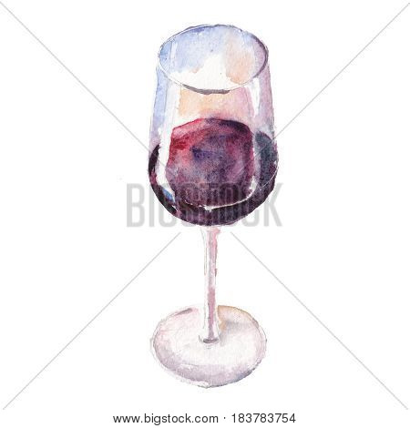 The wine glass isolated on a white background a watercolor illustration in hand-drawn style.