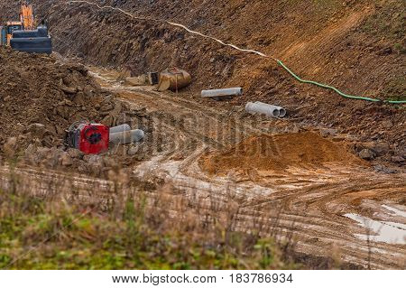Motorway A 44 to Dusseldorf. View of a construction site area.