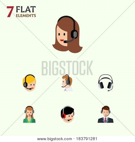 Flat Center Set Of Secretary, Telemarketing, Service And Other Vector Objects. Also Includes Service, Telemarketing, Call Elements.