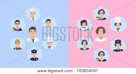 Set of career choice concept. Young guy and girl choose a profession. Illustration in flat style