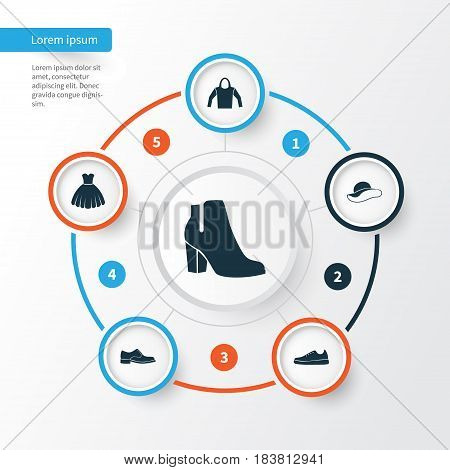 Garment Icons Set. Collection Of Sarafan, Elegant Headgear, Sneakers And Other Elements. Also Includes Symbols Such As Female, Boots, Hoodie.