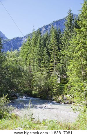 Beautiful view at mountains in summer in near Ehrwald Tirol Austria