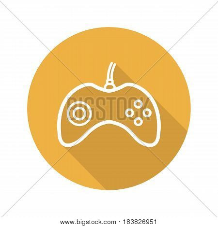 Gamepad flat linear long shadow icon. Joystick. Vector line symbol