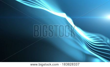Abstract background with waving lines in 3d space. Macro look. Blue abstract science, technology and engineering background. 3D rendering.