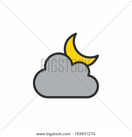 Cloud and moon line icon filled outline vector sign linear colorful pictogram isolated on white. Partly cloudy night weather symbol logo illustration. Editable stroke. Pixel perfect