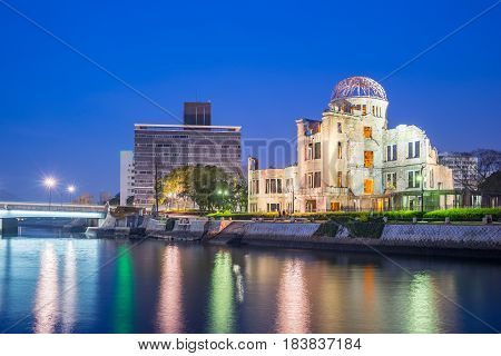 Atomic Bomb Dome At Night In Hiroshima, Japan